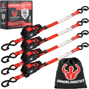 2-Pack 2" x 48" Adjustable Boat Tie Down Straps to Trailer Combined with 4 Pack Retractable Ratchet Straps 1” x 12 FT- Red