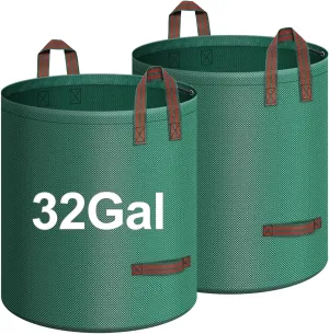 2-Pack 32 Gallons Leaf Bags, Reusable Yard Waste Bags, Heavy Duty Upright Lawn Bags with 4 Handles for Garden Leaves and Waste Collection, Lightweight Portable Yard Trash Bag