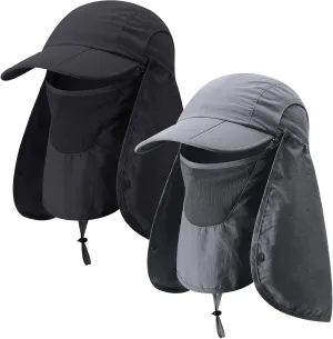 2 Pcs Sun Hats for Men Women UPF 50  Fishing Outdoor Hiking UV Protection Hat with Removable Neck Flap Face Mask