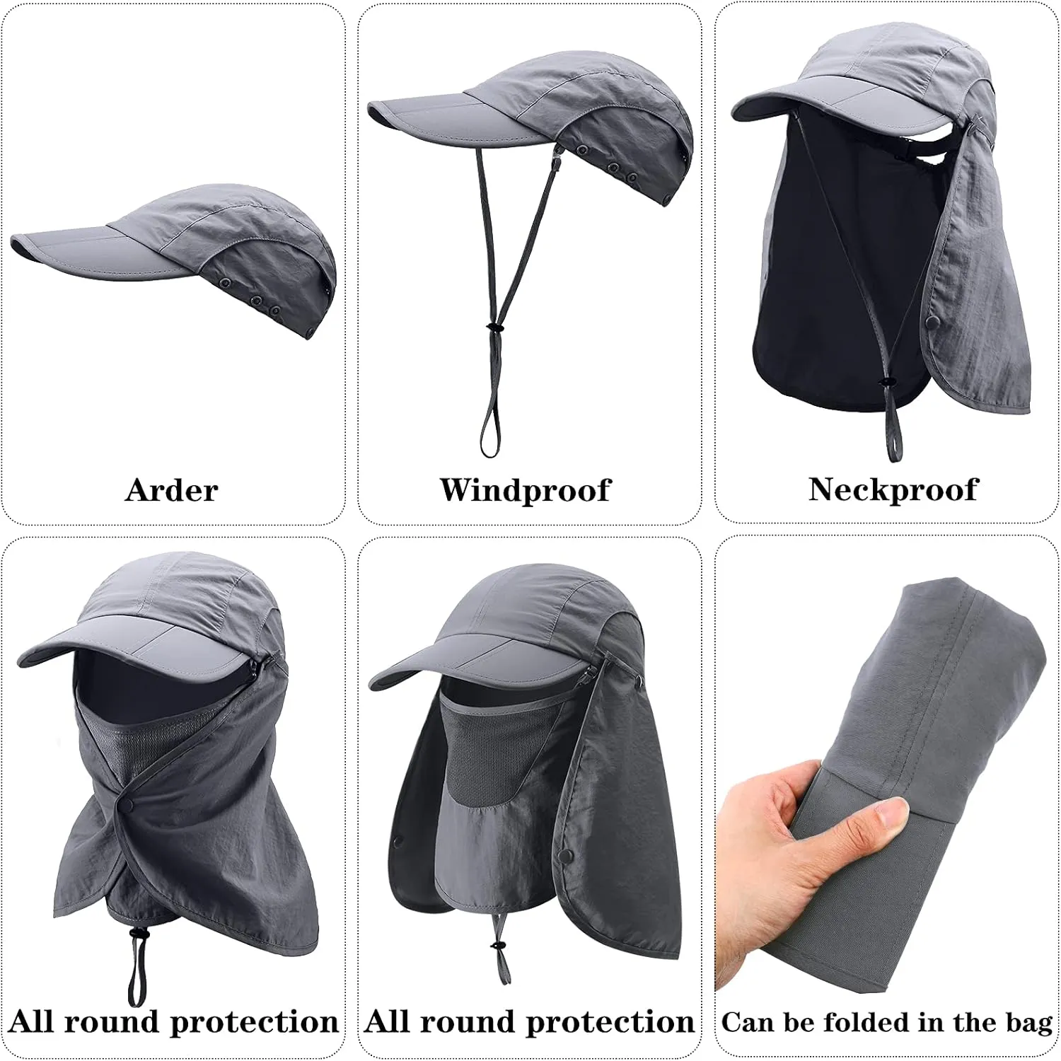 2 Pcs Sun Hats for Men Women UPF 50  Fishing Outdoor Hiking UV Protection Hat with Removable Neck Flap Face Mask