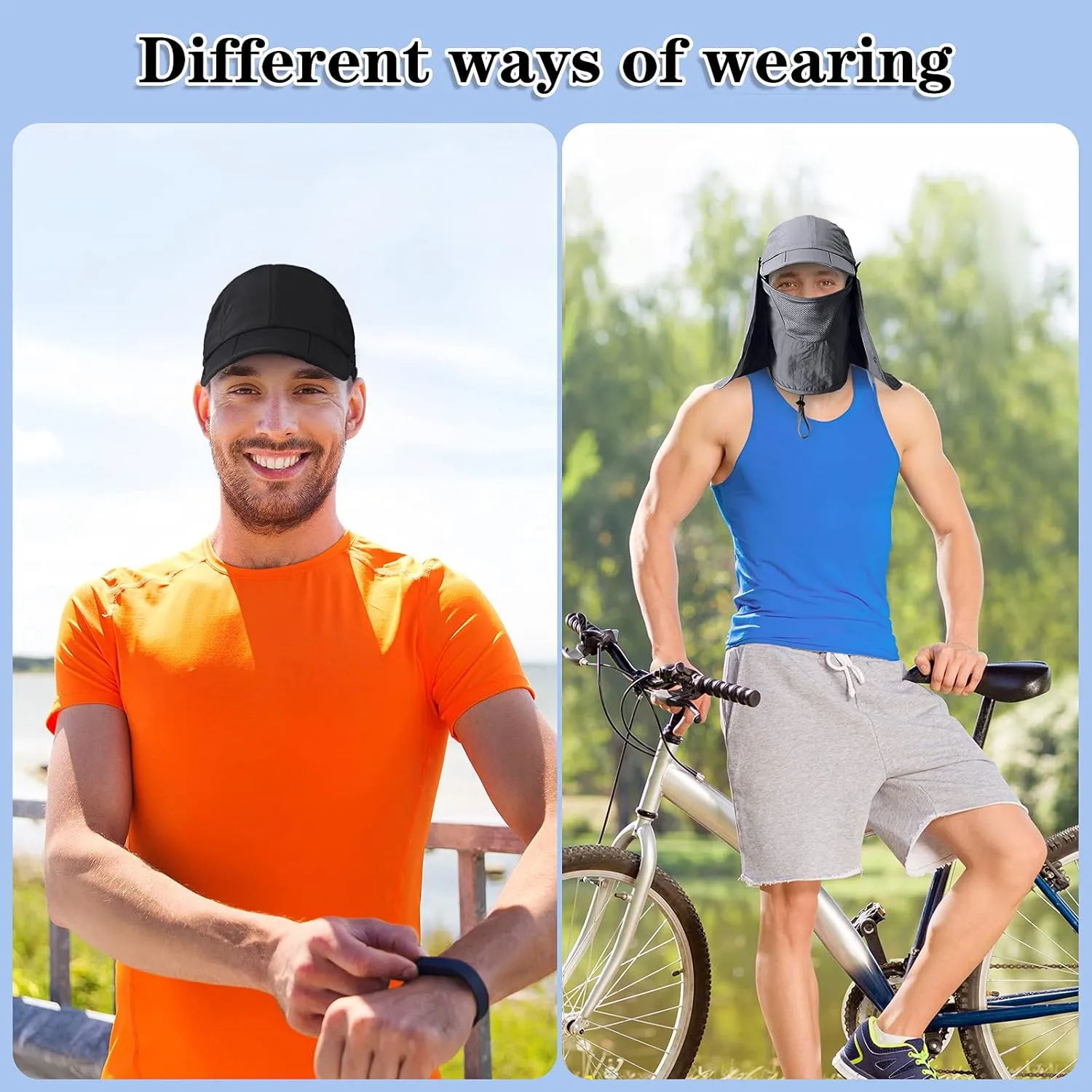 2 Pcs Sun Hats for Men Women UPF 50  Fishing Outdoor Hiking UV Protection Hat with Removable Neck Flap Face Mask