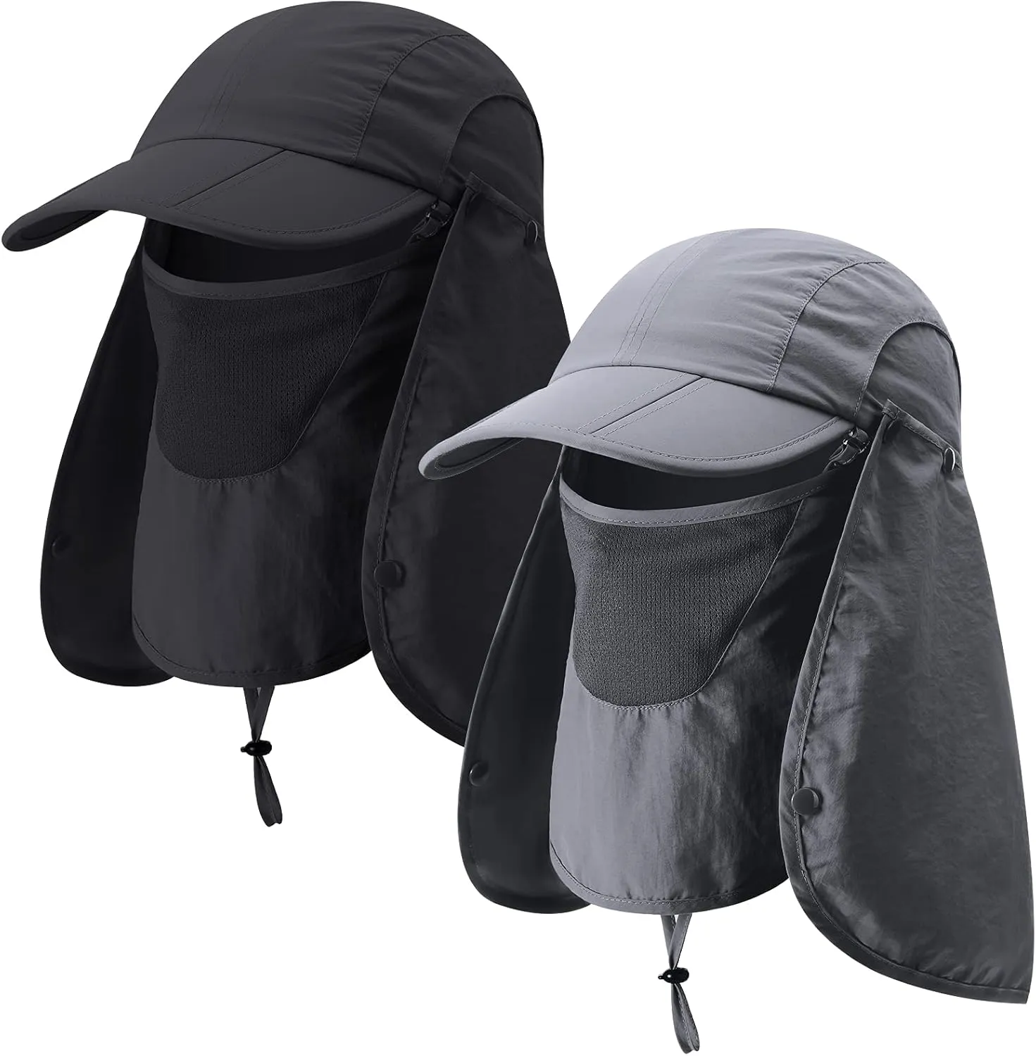 2 Pcs Sun Hats for Men Women UPF 50  Fishing Outdoor Hiking UV Protection Hat with Removable Neck Flap Face Mask