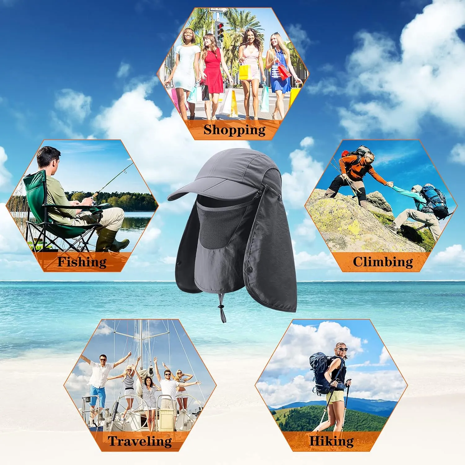 2 Pcs Sun Hats for Men Women UPF 50  Fishing Outdoor Hiking UV Protection Hat with Removable Neck Flap Face Mask