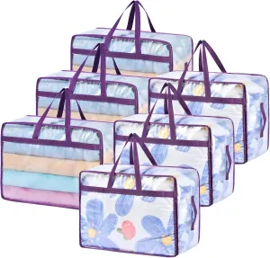 20 Gallon Large Clear Blanket Storage Bags for Bedding with Zipper Handles, 76L Oversized Comforter Storage Bag King Size, Folding Plastic Bedding Storage for Clothes, Bed Sheet, Pillow, Toys, 6Pack