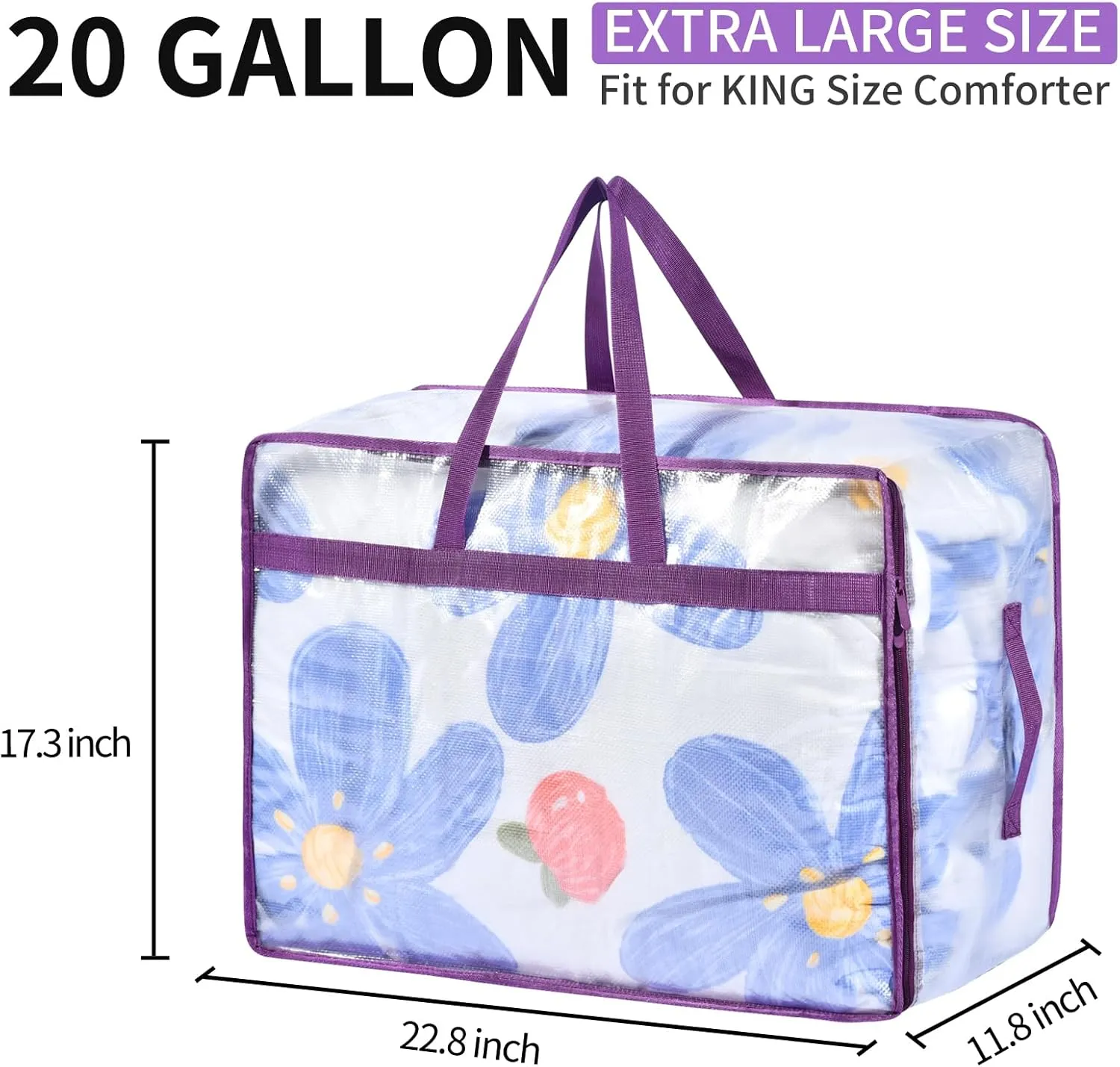 20 Gallon Large Clear Blanket Storage Bags for Bedding with Zipper Handles, 76L Oversized Comforter Storage Bag King Size, Folding Plastic Bedding Storage for Clothes, Bed Sheet, Pillow, Toys, 6Pack