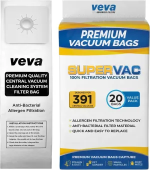 20 Pack VEVA Premium SuperVac Vacuum Gallon Bags compatible with Nutone 391 Central Vac vacuum cleaners replacement models CV350 CV352 CV353 CV450 CV653 CV750