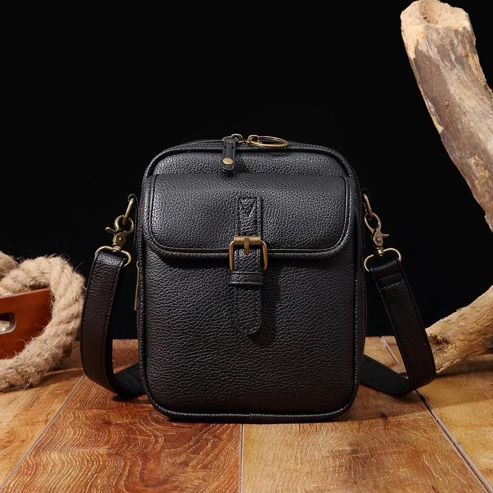2025 Upgrade Vintage Messenger Bag, Double Layer Large Capacity Mini Messenger Bag, with Built in Wallet, Leather Small Purse Crossbody Shoulder Bag for Women Men (Brown)