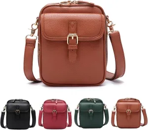 2025 Upgrade Vintage Messenger Bag, Double Layer Large Capacity Mini Messenger Bag, with Built in Wallet, Leather Small Purse Crossbody Shoulder Bag for Women Men (Brown)