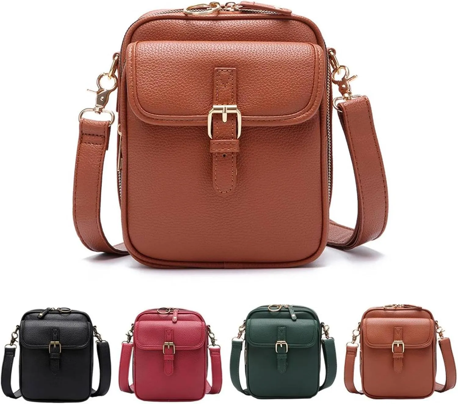 2025 Upgrade Vintage Messenger Bag, Double Layer Large Capacity Mini Messenger Bag, with Built in Wallet, Leather Small Purse Crossbody Shoulder Bag for Women Men (Brown)