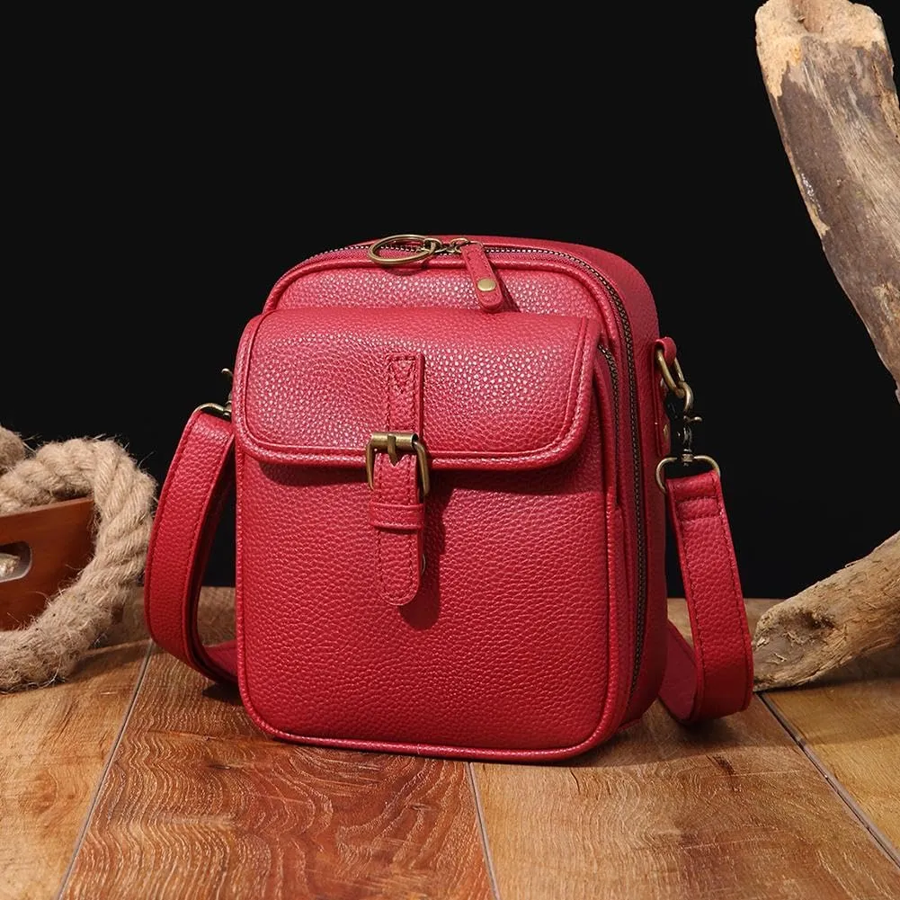 2025 Upgrade Vintage Messenger Bag, Double Layer Large Capacity Mini Messenger Bag, with Built in Wallet, Leather Small Purse Crossbody Shoulder Bag for Women Men (Brown)