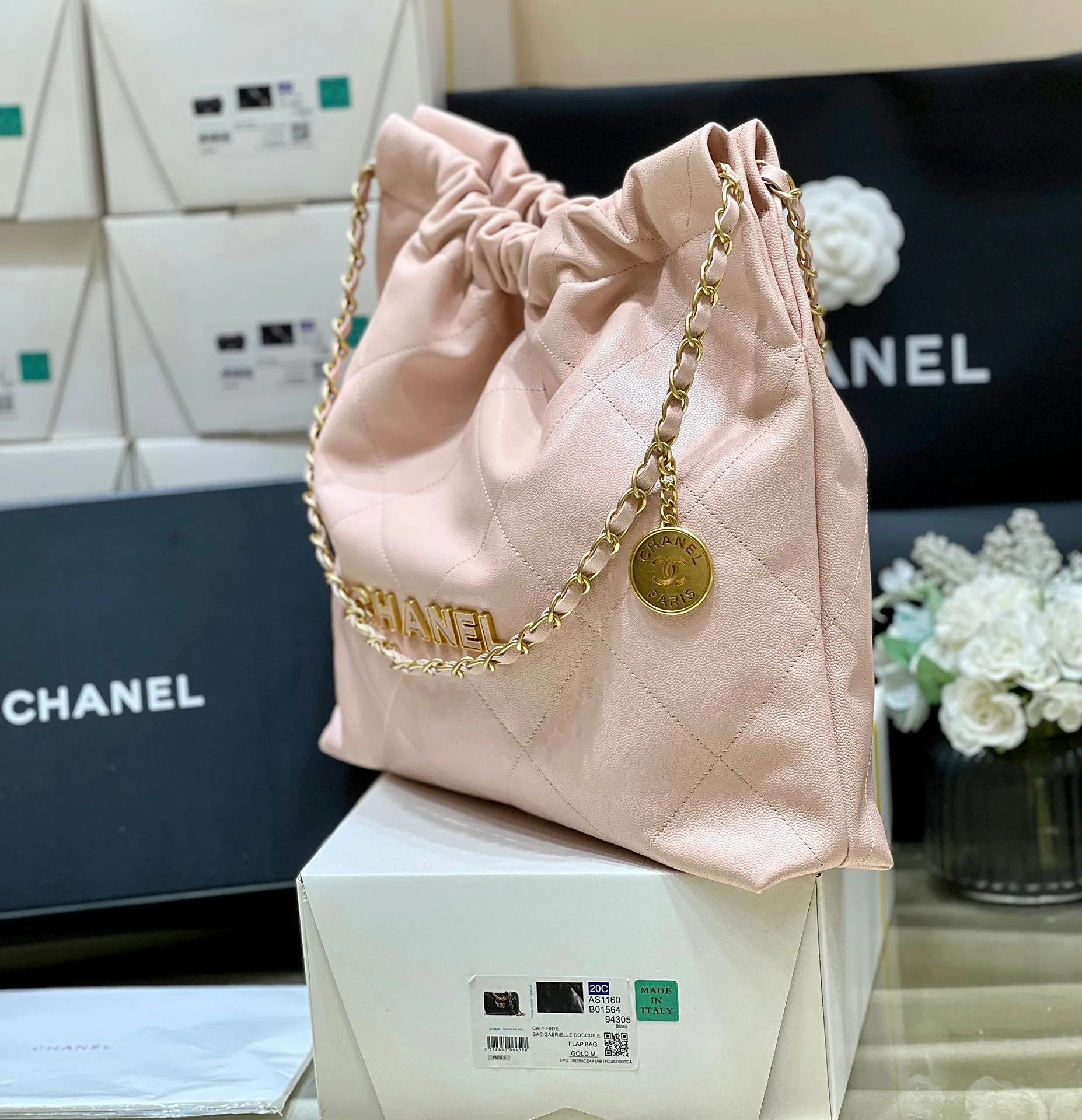 22 Sturdy 24K Hobo Calfskin Bag Valentine's Day discount Grained CHANEL Pink Light
