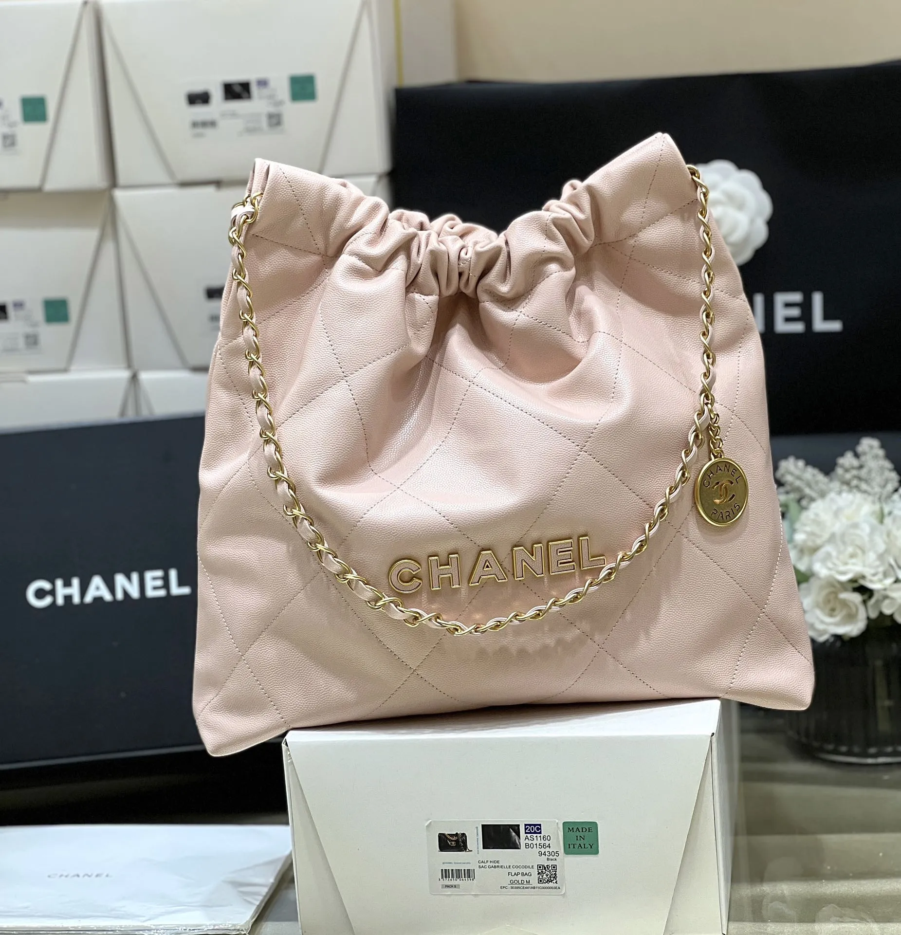 22 Sturdy 24K Hobo Calfskin Bag Valentine's Day discount Grained CHANEL Pink Light