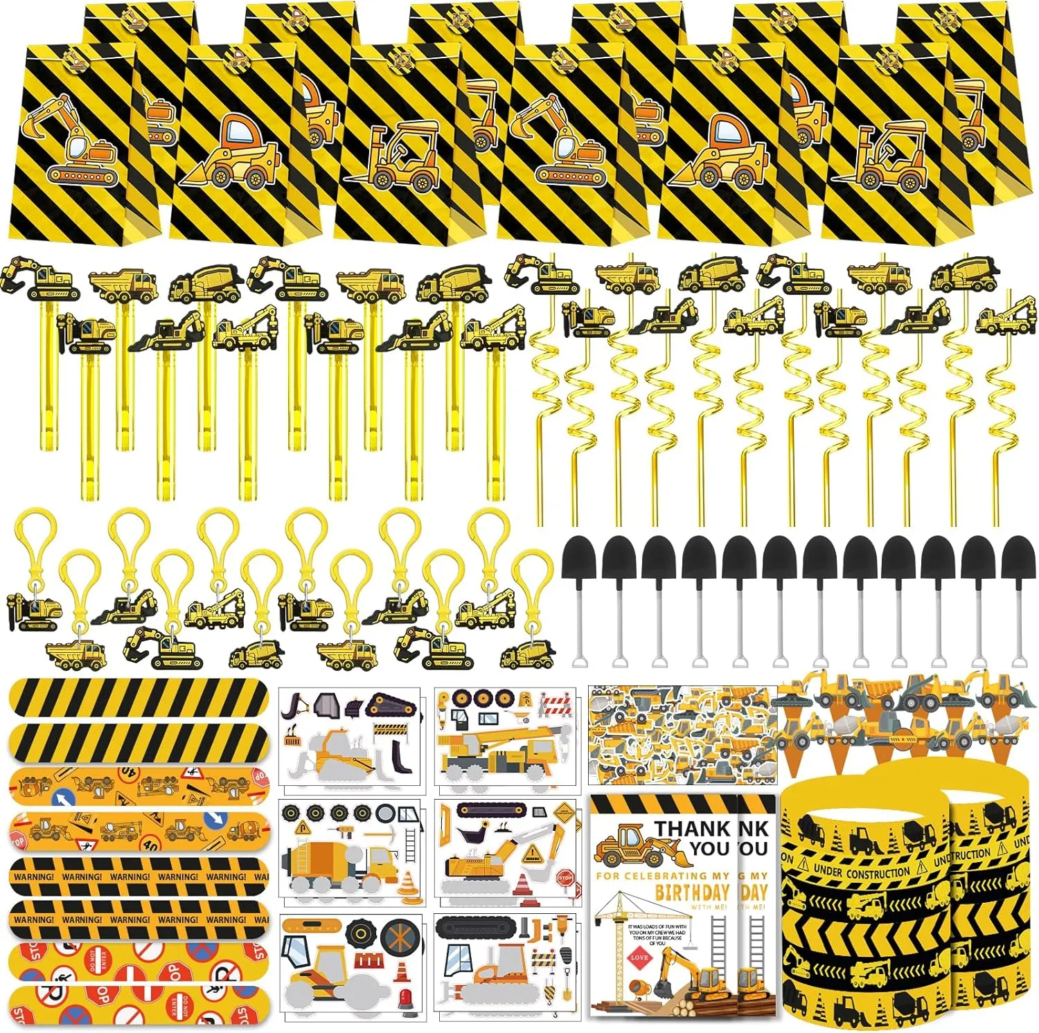 232PCS Construction Birthday Party Supplies Decorations Favors, Construction Theme Toys for Goodie Bag Stuffer, Pinata Filler Gifts