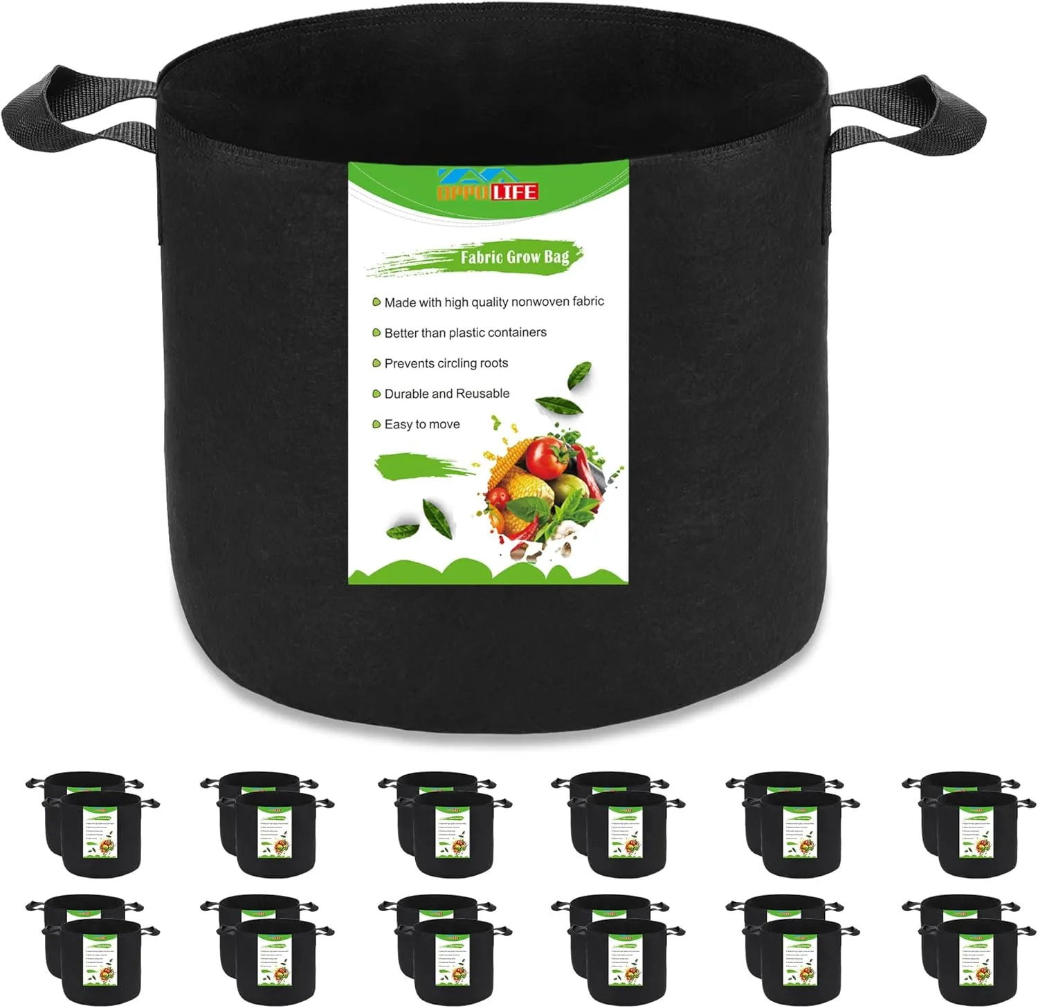 24-Pack 3 Gallon Grow Bags, Heavy Duty Aeration Fabric Pots with Handles for Garden and Planting, Pots for Plant