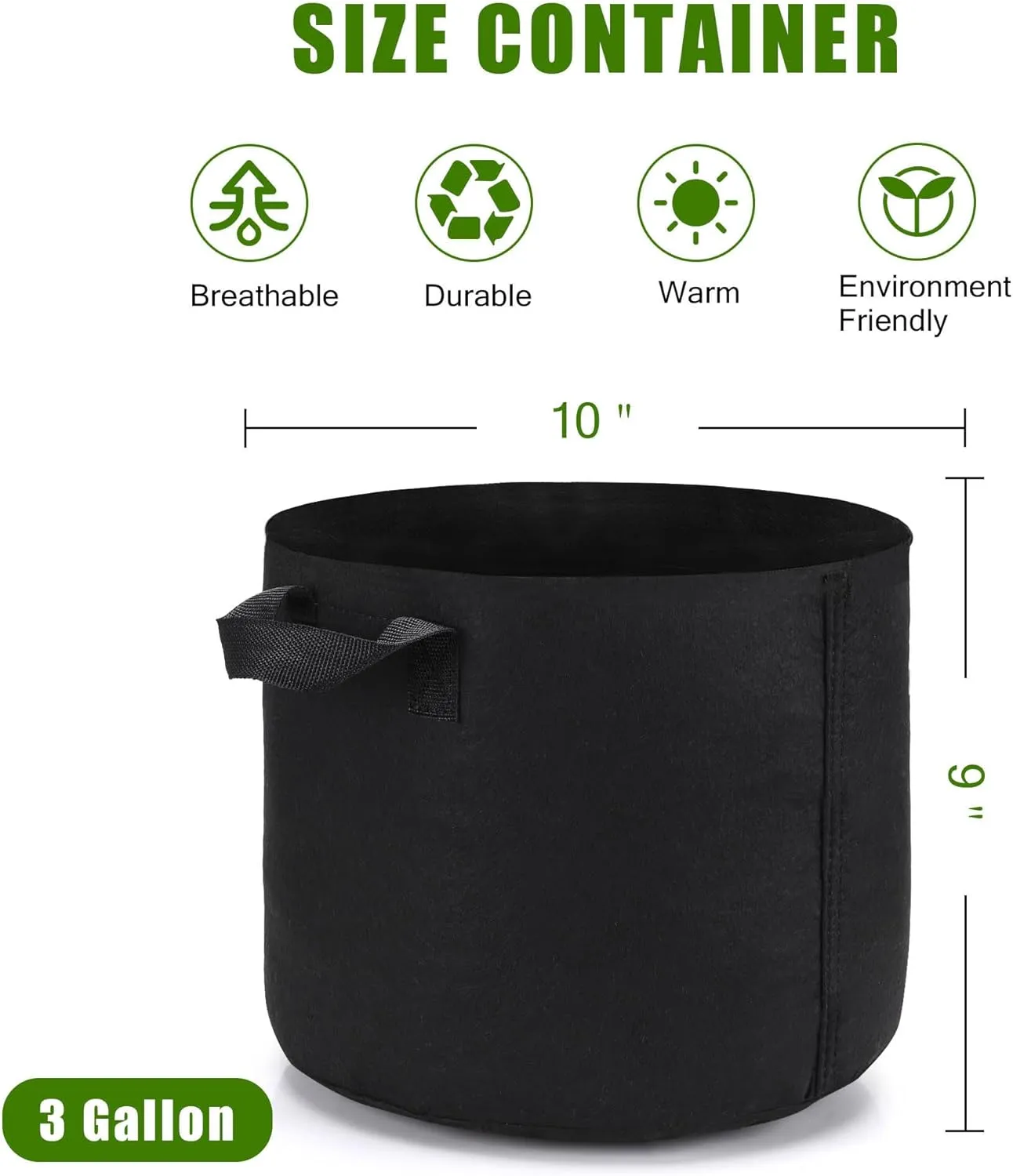 24-Pack 3 Gallon Grow Bags, Heavy Duty Aeration Fabric Pots with Handles for Garden and Planting, Pots for Plant