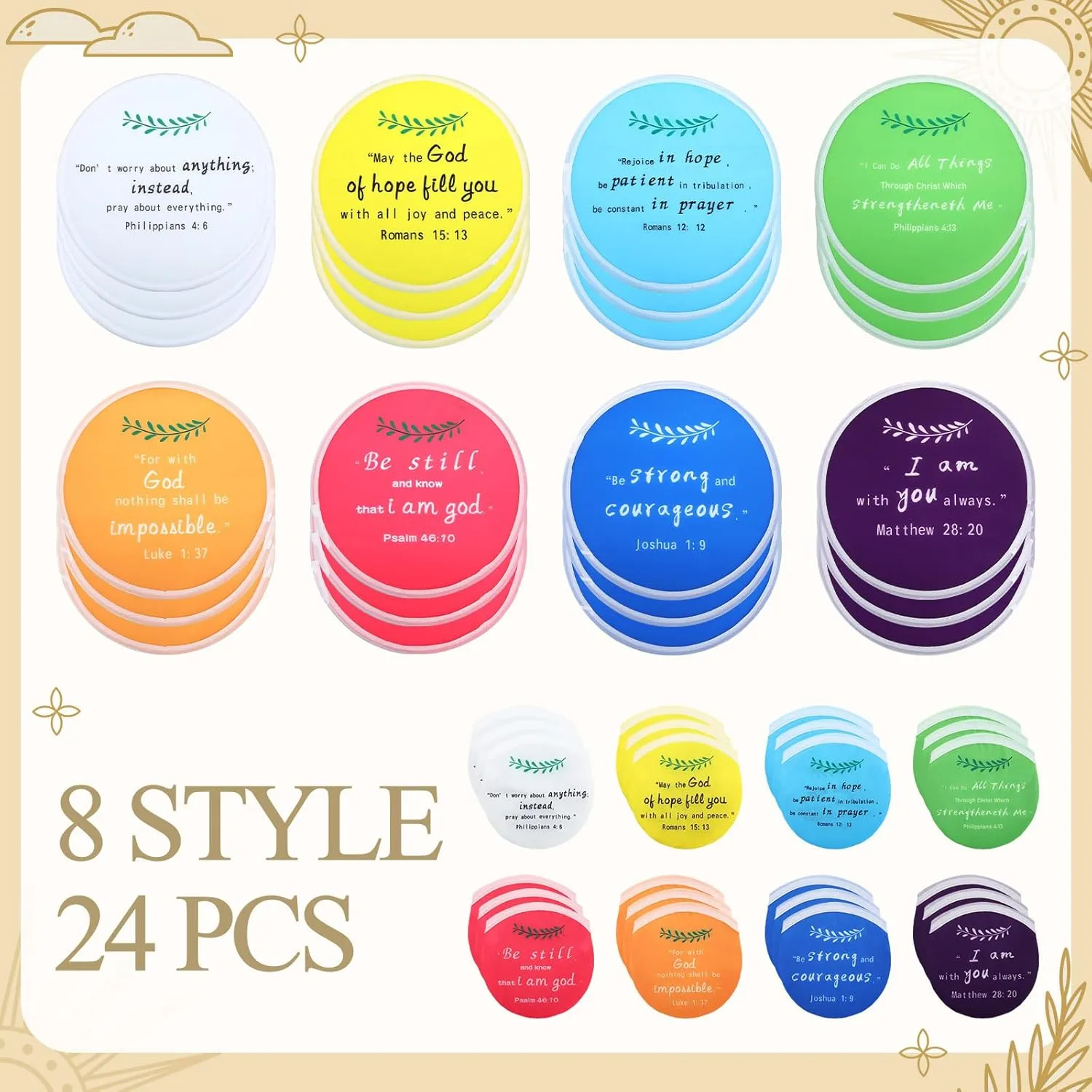 24 Pcs Foldable Flying Disc Fans with Bag Folding Pocket Toy for Fun Birthday Camping Summer Outdoor Activities Party Favors, 8 Styles(Bible)