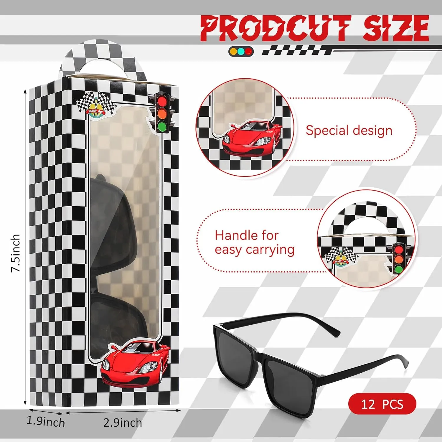 24 Pieces Racecar Checkered Party Favors Black Sunglasses Checkered Racing Party Favor Bags Race Car Theme Birthday Supplies