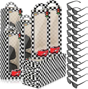 24 Pieces Racecar Checkered Party Favors Black Sunglasses Checkered Racing Party Favor Bags Race Car Theme Birthday Supplies