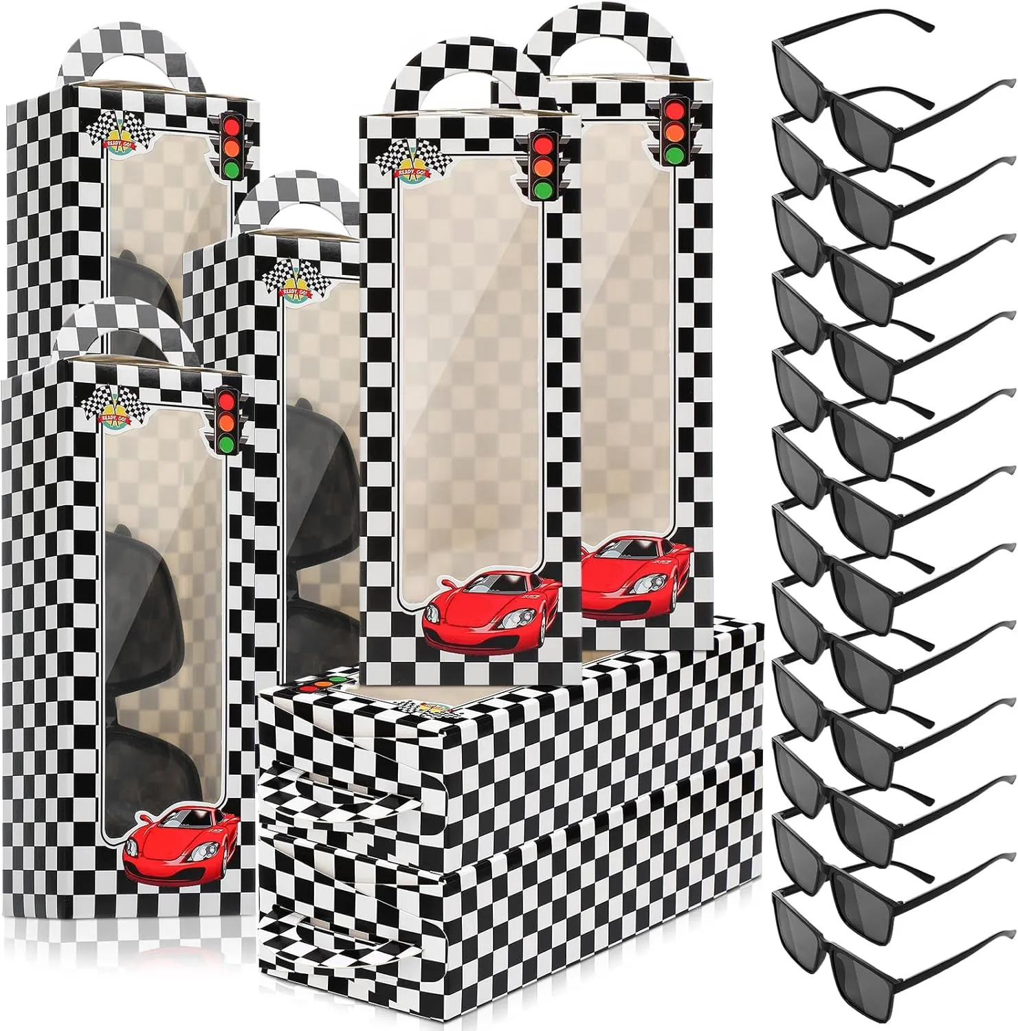 24 Pieces Racecar Checkered Party Favors Black Sunglasses Checkered Racing Party Favor Bags Race Car Theme Birthday Supplies