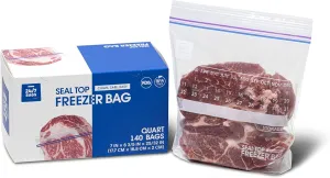 24/7 Bags- Quart Freezer Bags, 140 Count with Expandable Bottom and New Calendar Feature, Easy Fill On The Go