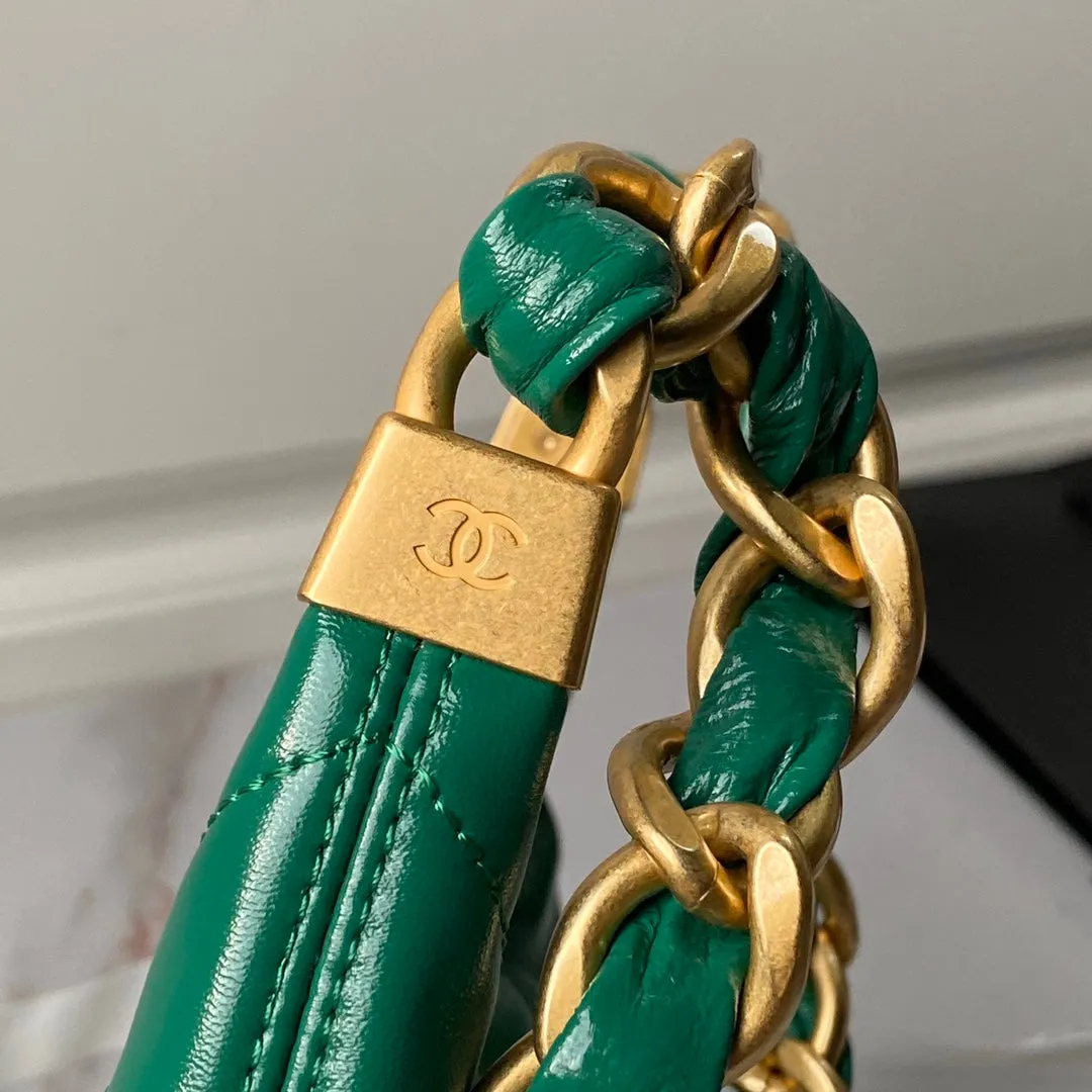 24a CHANEL bag green Trusted by customers 23cm hardware Worldwide availability calfskin gold hobo