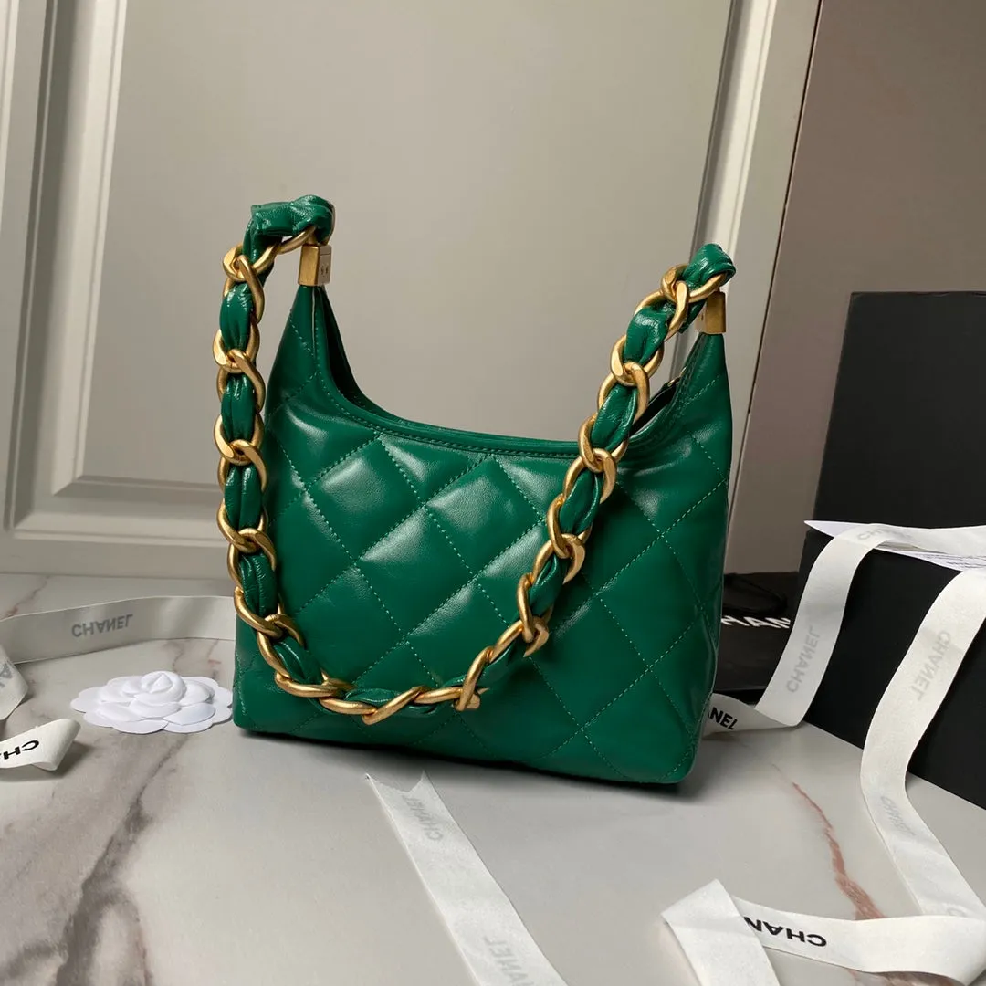 24a CHANEL bag green Trusted by customers 23cm hardware Worldwide availability calfskin gold hobo