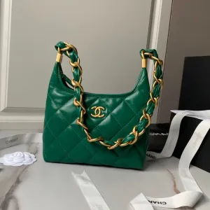 24a CHANEL bag green Trusted by customers 23cm hardware Worldwide availability calfskin gold hobo