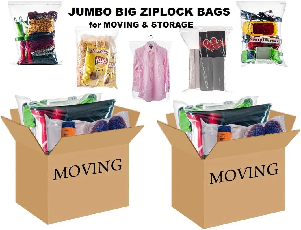 25 COUNT 4 MILL - EXTREME THICK BAGS - 14x20" 3.5 GALLON-Large Super Spacious Strong Clear Big Bags, Zipper, Heavy Duty, Plastic Food Storage Bags For Clothing, Toys, Storage, Moving, Organization