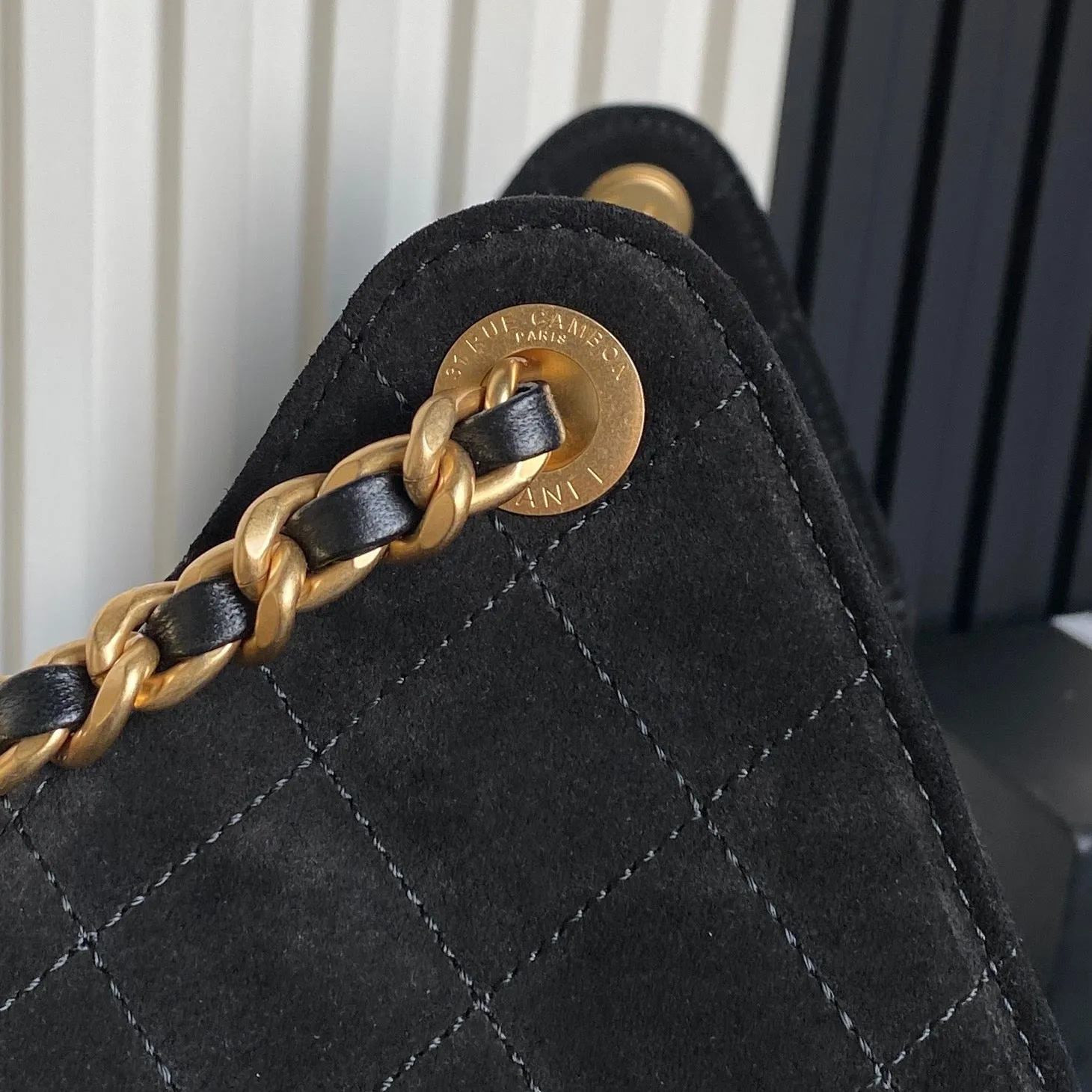 25C Friendly assistance Summer clearance CHANEL Bag Black 40cm Hobo Suede
