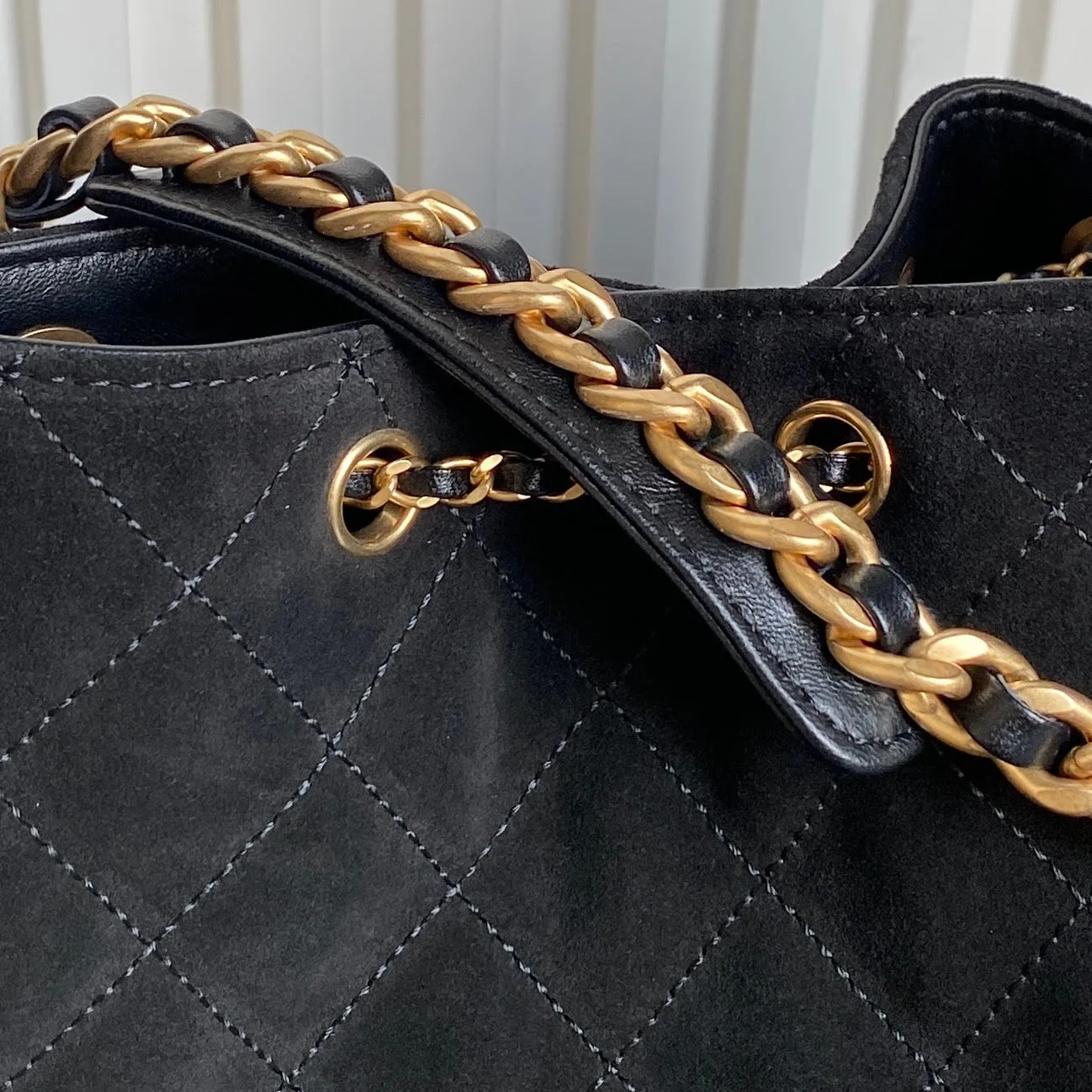 25C Friendly assistance Summer clearance CHANEL Bag Black 40cm Hobo Suede