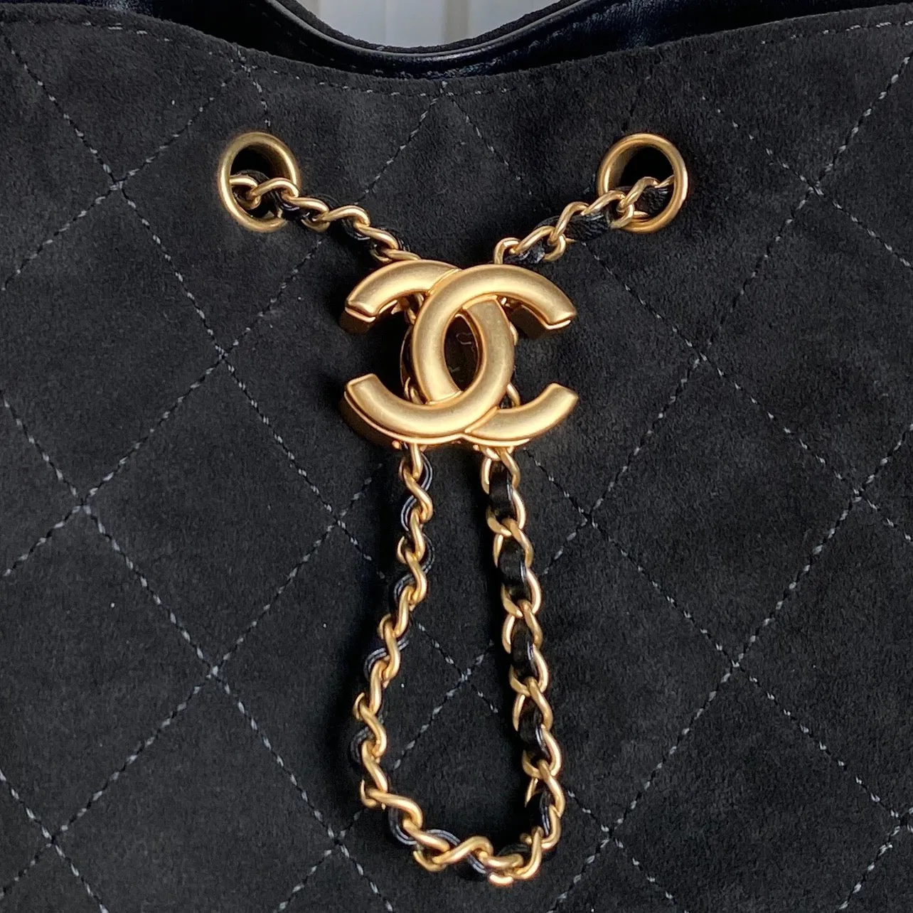 25C Friendly assistance Summer clearance CHANEL Bag Black 40cm Hobo Suede