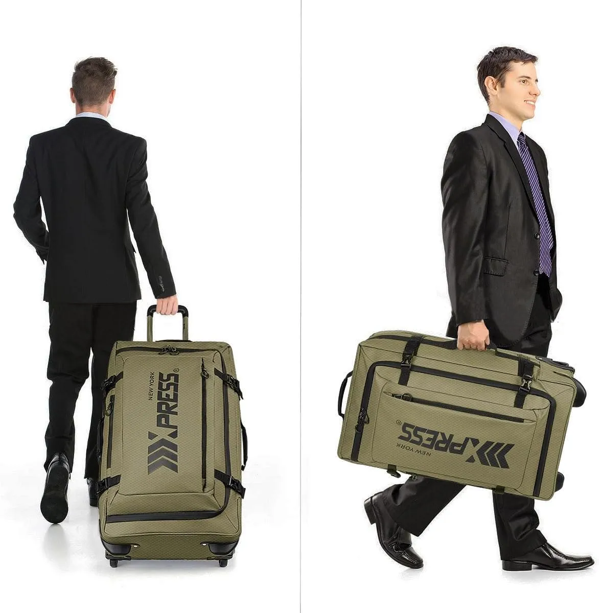 26'' Expandable Rolling Duffle Bag with Wheels,Expandable For Up to 15% More Space,Rolling Duffle Bag w/Handle,Carry on Luggage Travel Duffle Bags for Man Women#Armygreen