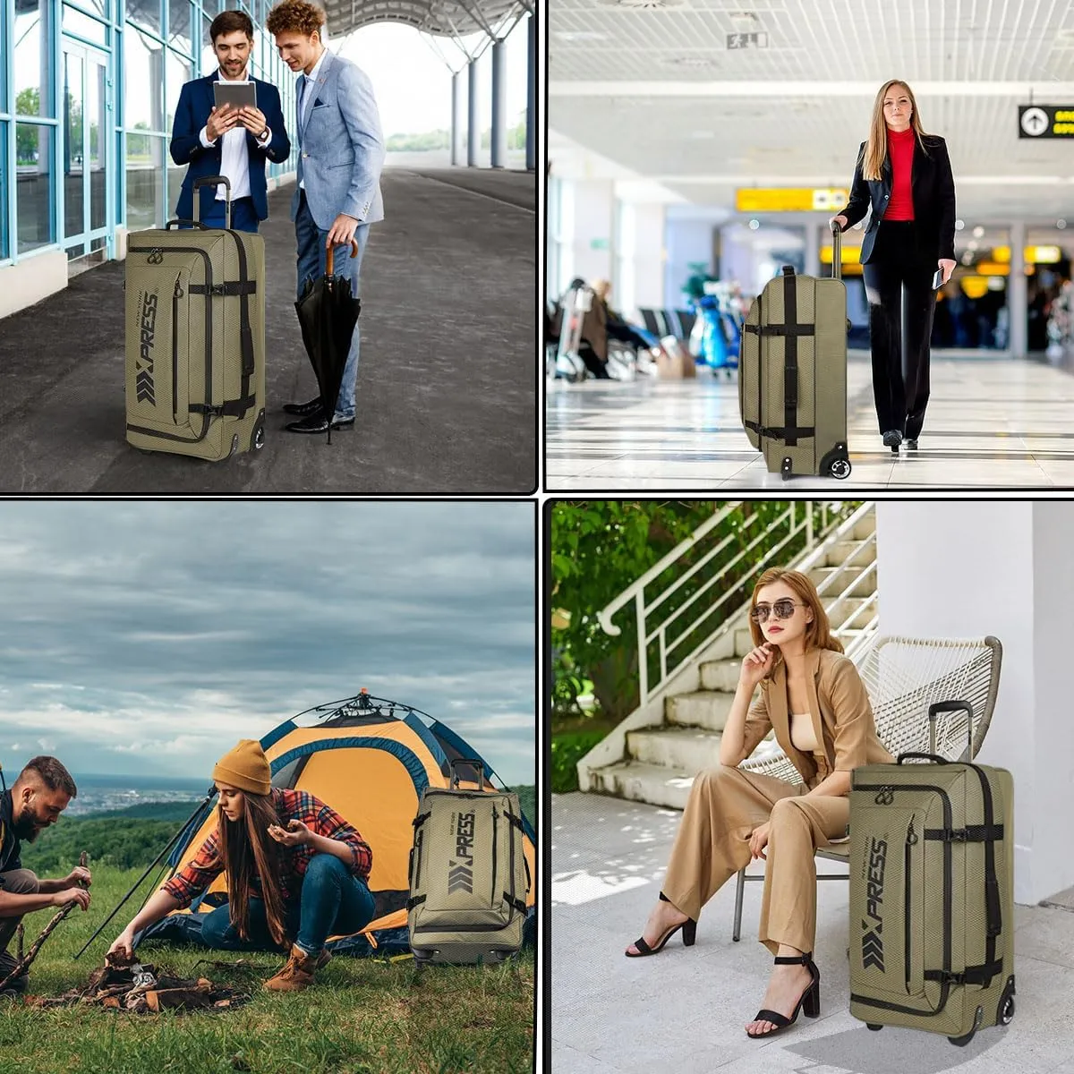 26'' Expandable Rolling Duffle Bag with Wheels,Expandable For Up to 15% More Space,Rolling Duffle Bag w/Handle,Carry on Luggage Travel Duffle Bags for Man Women#Armygreen