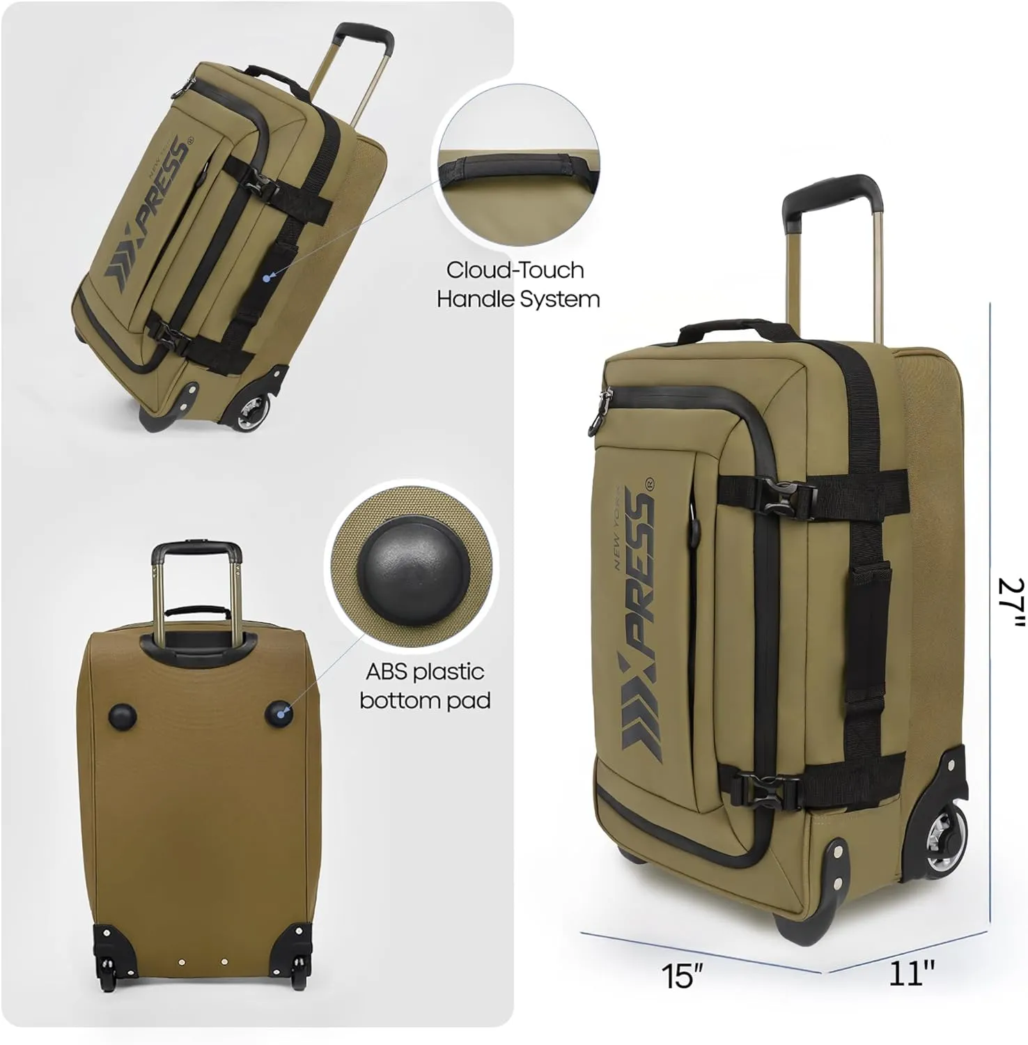 26'' Expandable Rolling Duffle Bag with Wheels,Expandable For Up to 15% More Space,Rolling Duffle Bag w/Handle,Carry on Luggage Travel Duffle Bags for Man Women#Armygreen