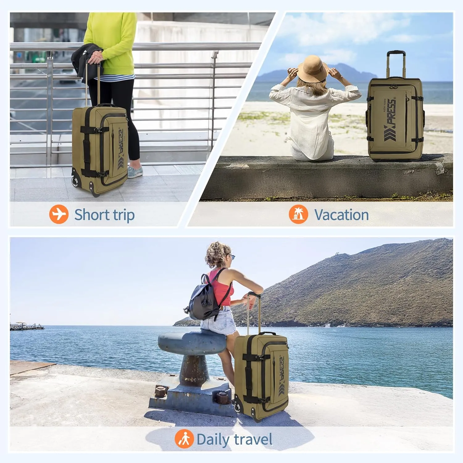 26'' Expandable Rolling Duffle Bag with Wheels,Expandable For Up to 15% More Space,Rolling Duffle Bag w/Handle,Carry on Luggage Travel Duffle Bags for Man Women#Armygreen