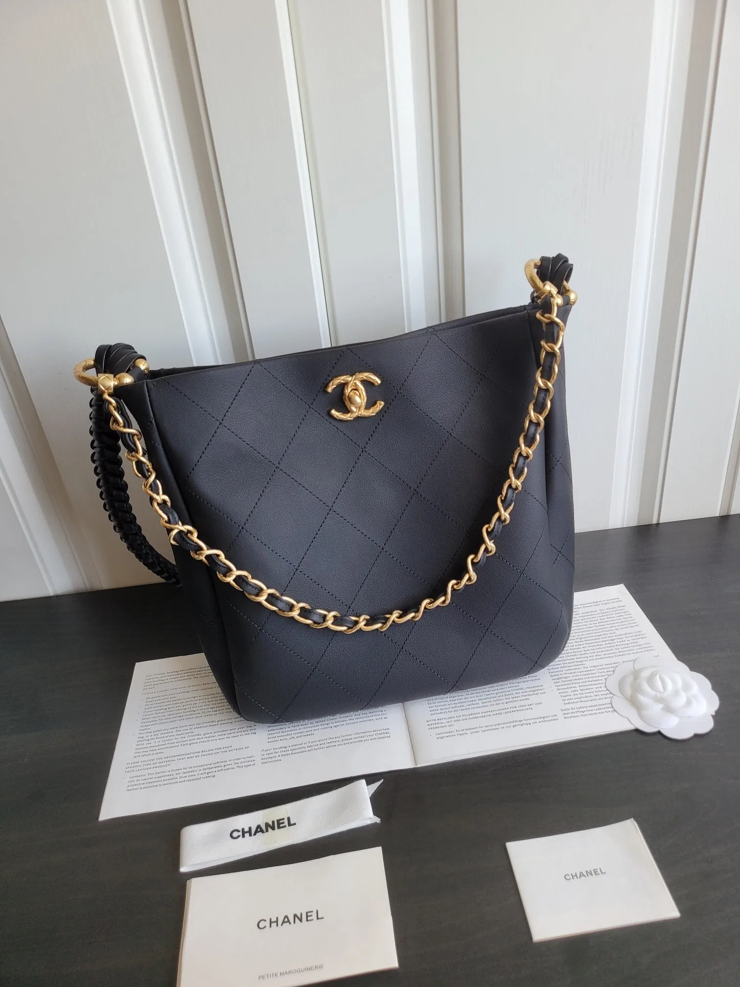 26cm calfskin Discounted hobo gold 23s Extensive collection bag black hardware CHANEL