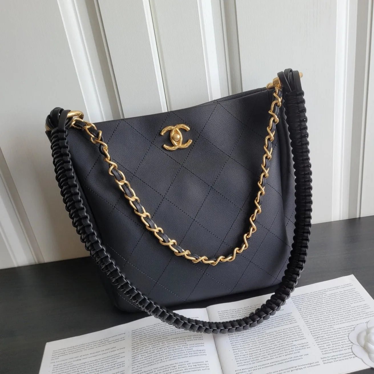 26cm calfskin Discounted hobo gold 23s Extensive collection bag black hardware CHANEL