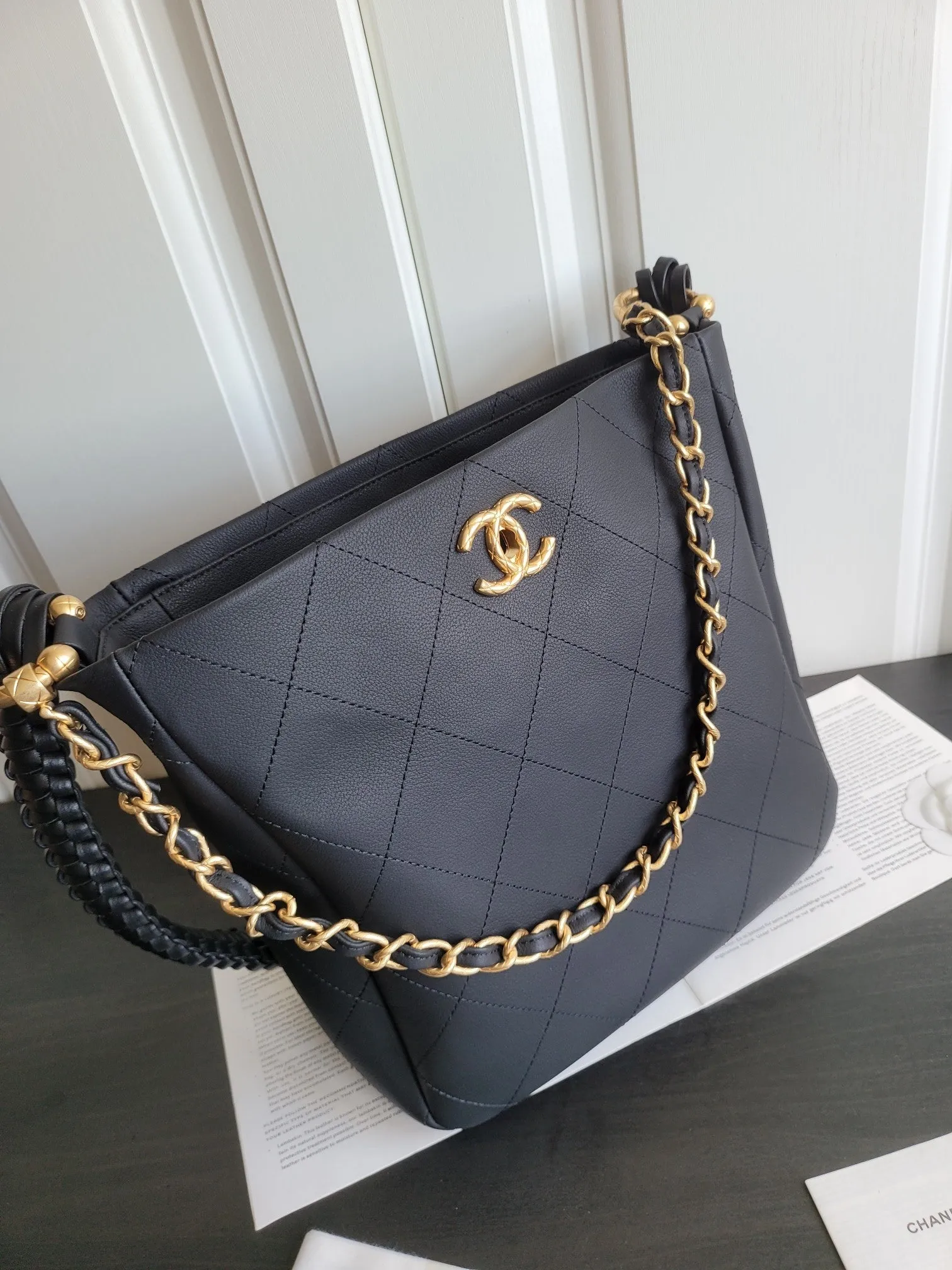 26cm calfskin Discounted hobo gold 23s Extensive collection bag black hardware CHANEL