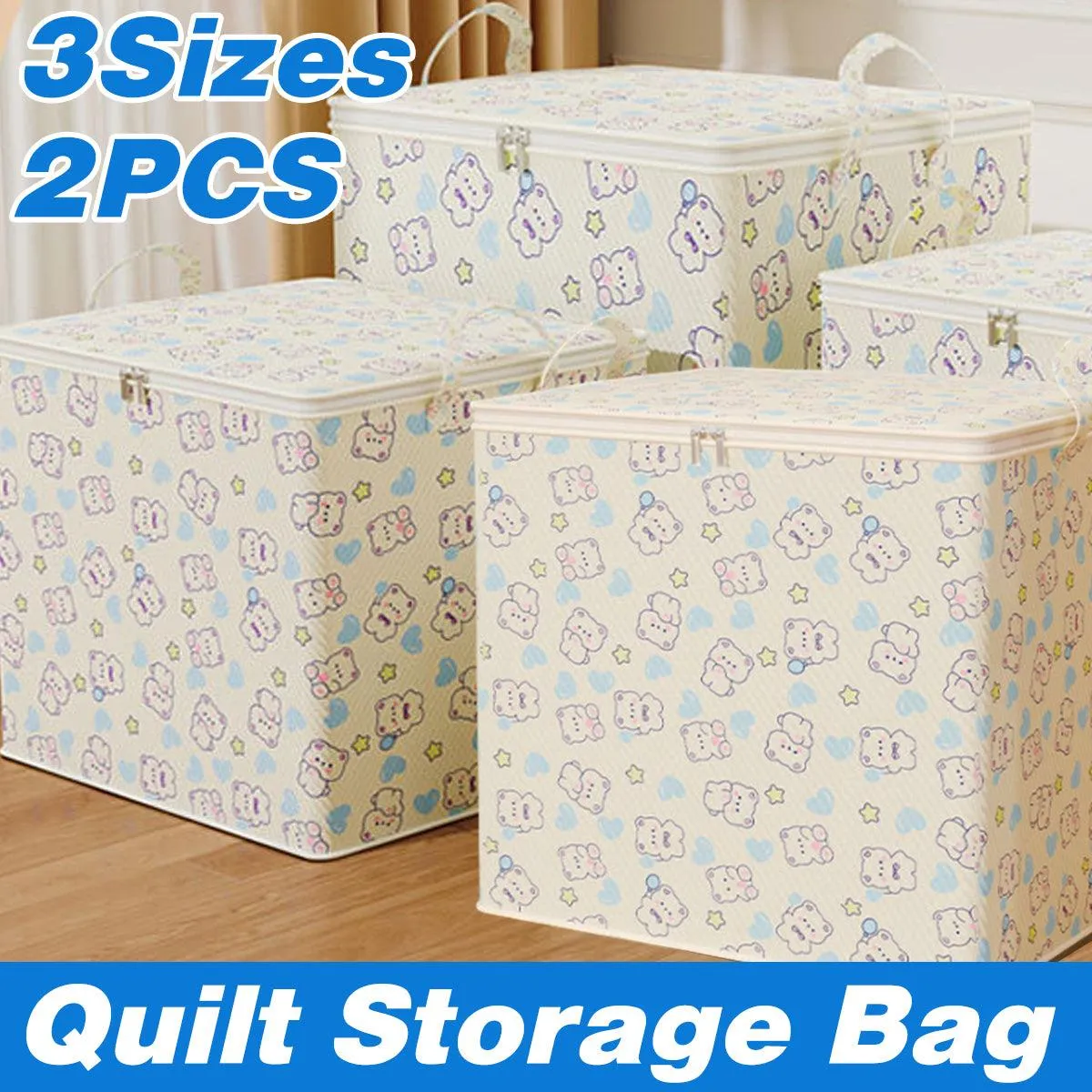 2pcs Large Capacity Clothes Quilt Storage Bags Foldable Zipper Moisture Proof
