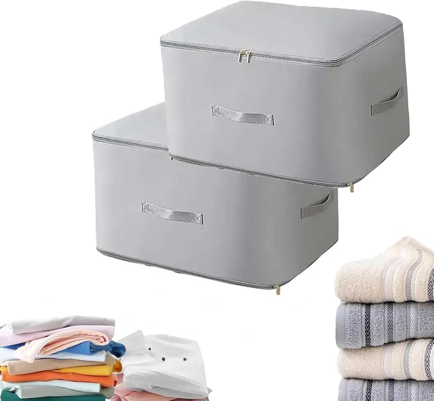 2PCS Ultra Space Saving Self Compression Organizer,Dustproof And Moisture-Proof Compression Storage Bag For King/Queen Comforters, Pillows, Bedding/Quilt, Blanket, Duvet (Gray-XL)