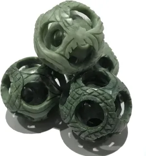 2" Natural Green Jade Stone Carved Nesting Baoding Balls, 2PCS Chinese Stress Balls Hand Therapy Exercise Balls Massage Balls M38
