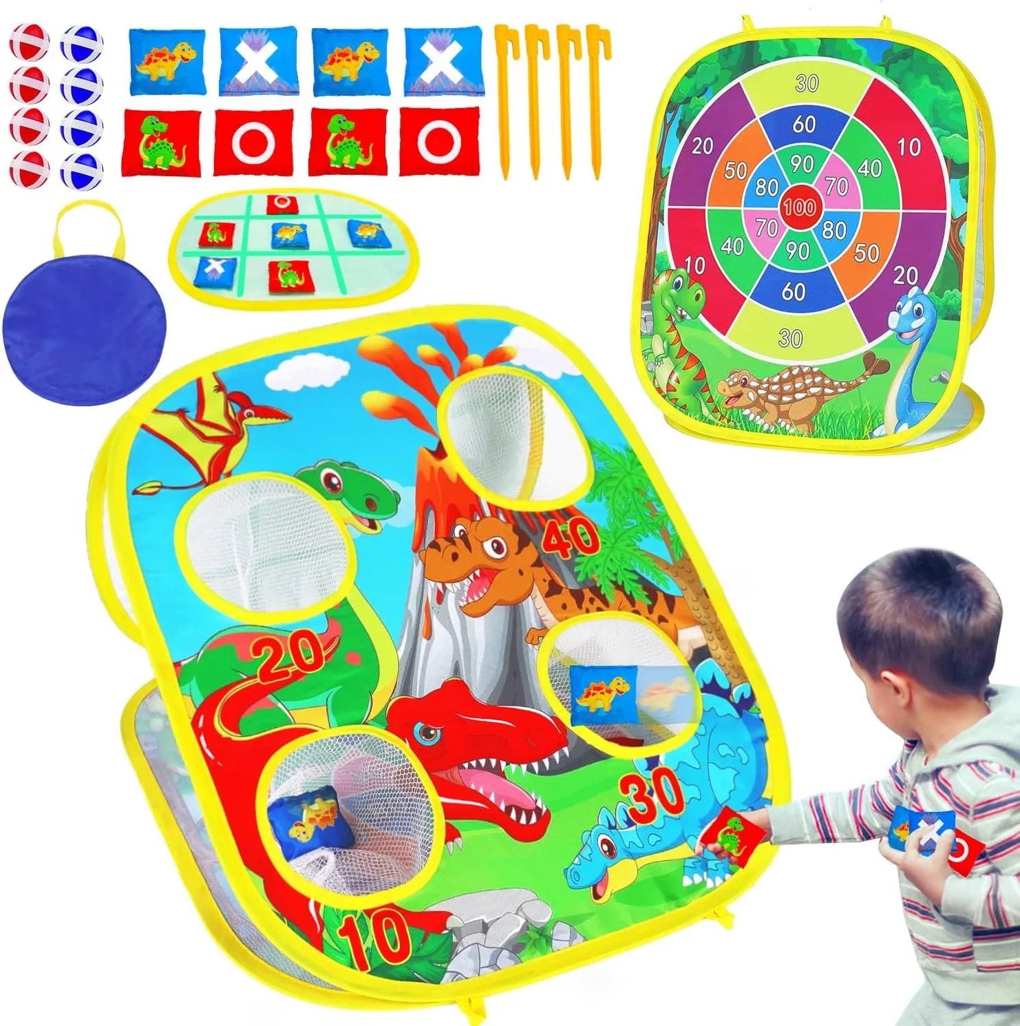 3 in 1 Bean Bag Toss Game for Kids, Toddler Toys for 2 3 4 5 Year Old Boys Girls Birthday Gifts, Dinosaur Cornhole Party Carnival Games Backyard Outdoor Outside Toys Ages 1-3 2-4 4-8 Easter Toy Game