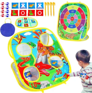3 in 1 Bean Bag Toss Game for Kids, Toddler Toys for 2 3 4 5 Year Old Boys Girls Birthday Gifts, Dinosaur Cornhole Party Carnival Games Backyard Outdoor Outside Toys Ages 1-3 2-4 4-8 Easter Toy Game