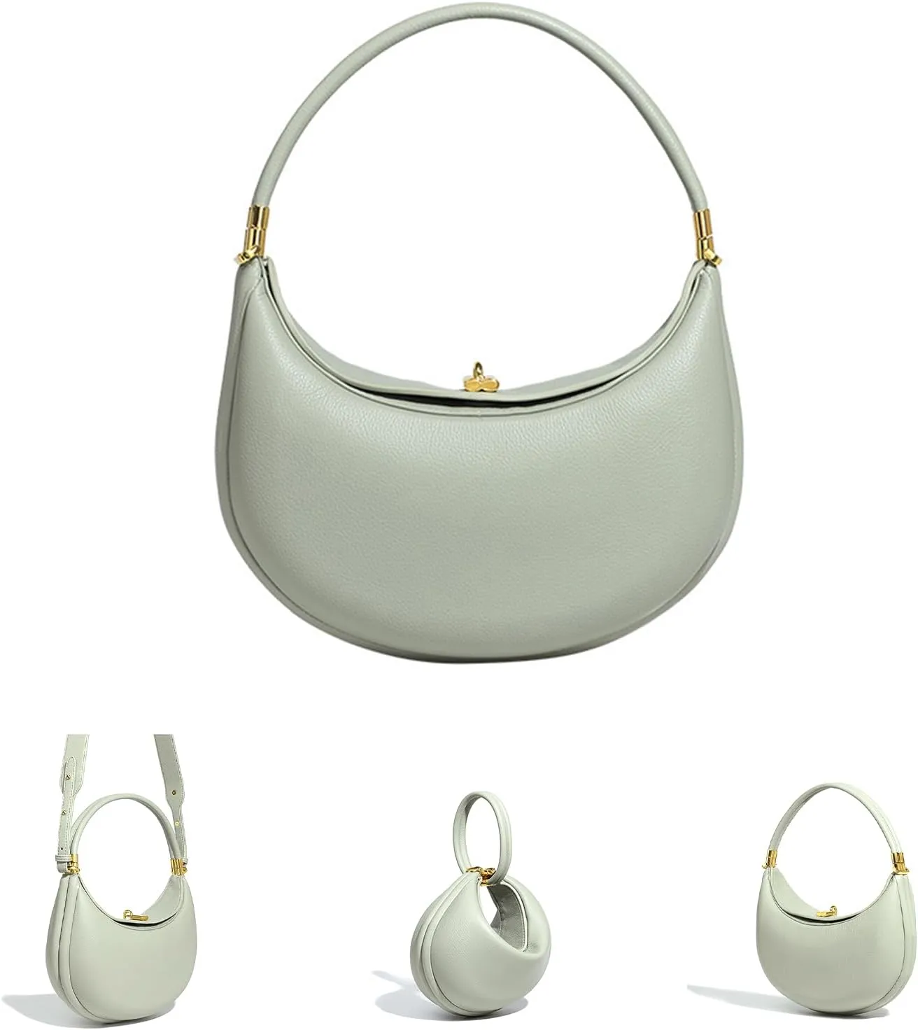 3 In 1 Leather Crescent Bag for Women Designer Handbags with Hasp Closure Stylish Trendy Half Moon Bag for Women