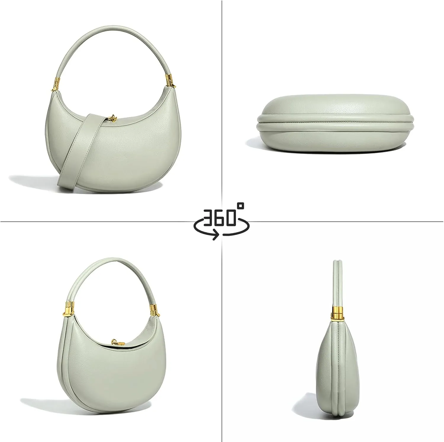 3 In 1 Leather Crescent Bag for Women Designer Handbags with Hasp Closure Stylish Trendy Half Moon Bag for Women