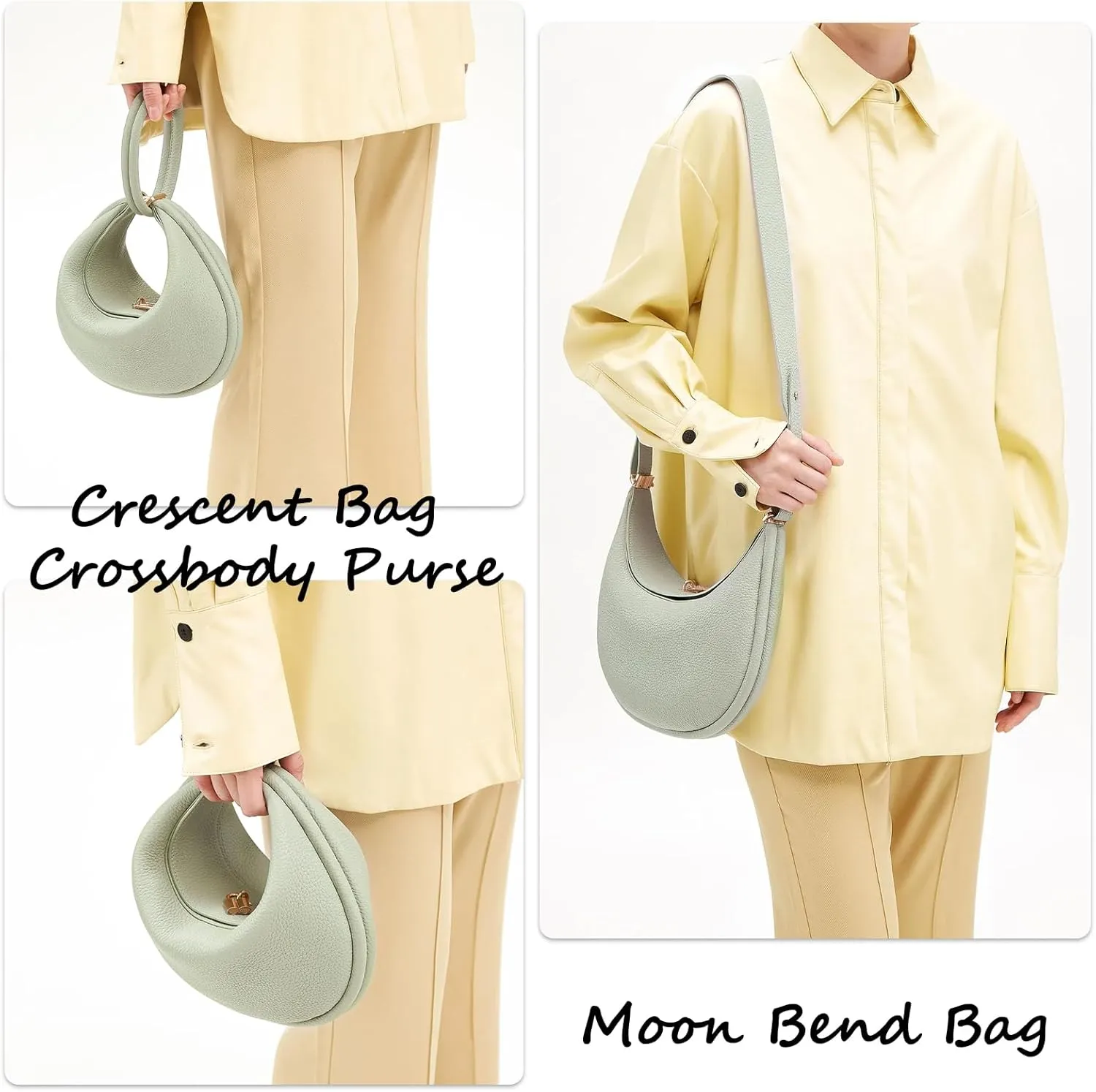 3 In 1 Leather Crescent Bag for Women Designer Handbags with Hasp Closure Stylish Trendy Half Moon Bag for Women