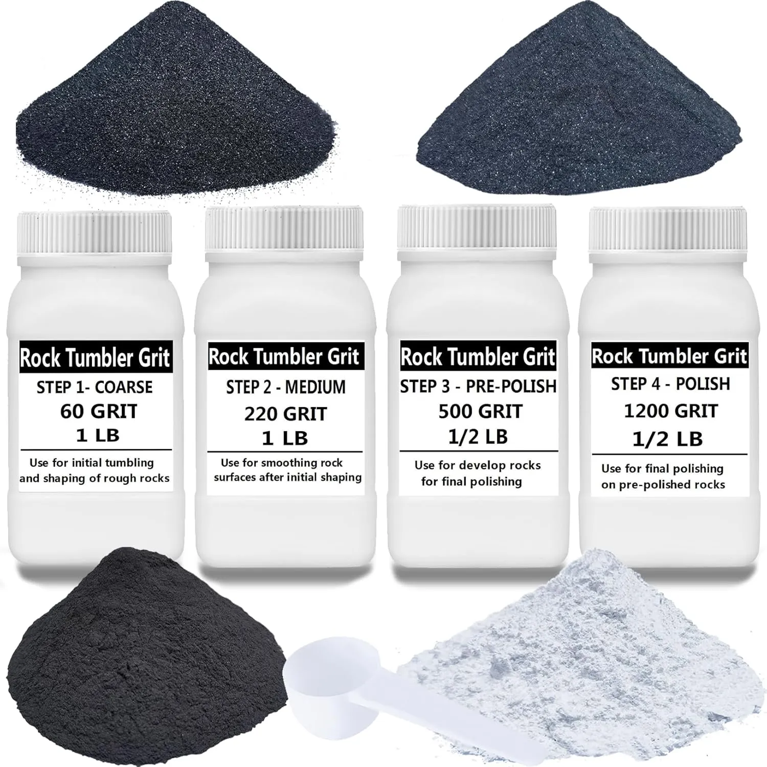 3 LBS Rock Tumbler Grit Set, Rock Tumbler Grit Polish Refill - 4 Step Tumbling Media (Coarse/Medium Grit/Pre-Polished/Final Polish) for Any Rock Tumbler, Rock Polisher, Stone Polisher (3 Pounds)