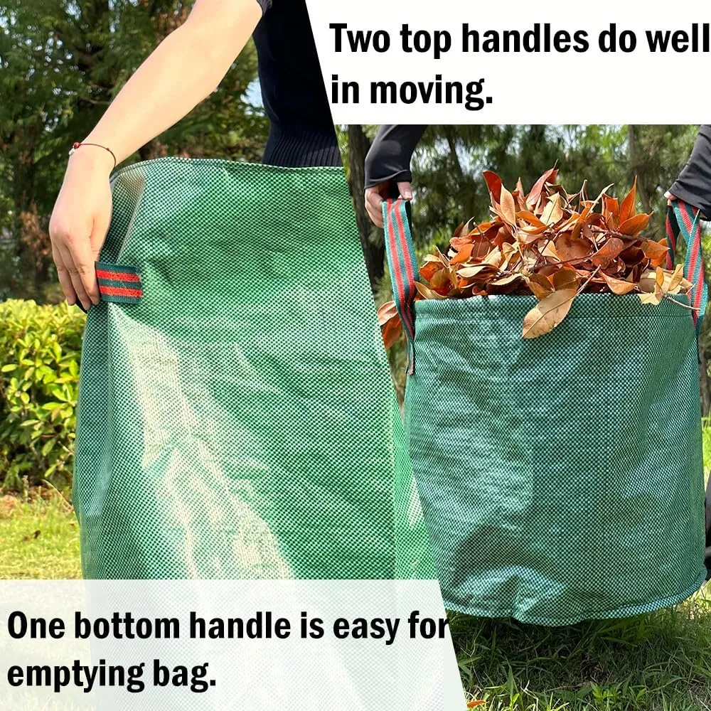 3-Pack 72-Gallon Reusable Yard Waste Bags - Heavy Duty Lawn & Leaf Collection Bags with 3 Pairs Gardening Gloves, 4-Handle Standing Design for Easy Yard Waste Recycling & Disposal"