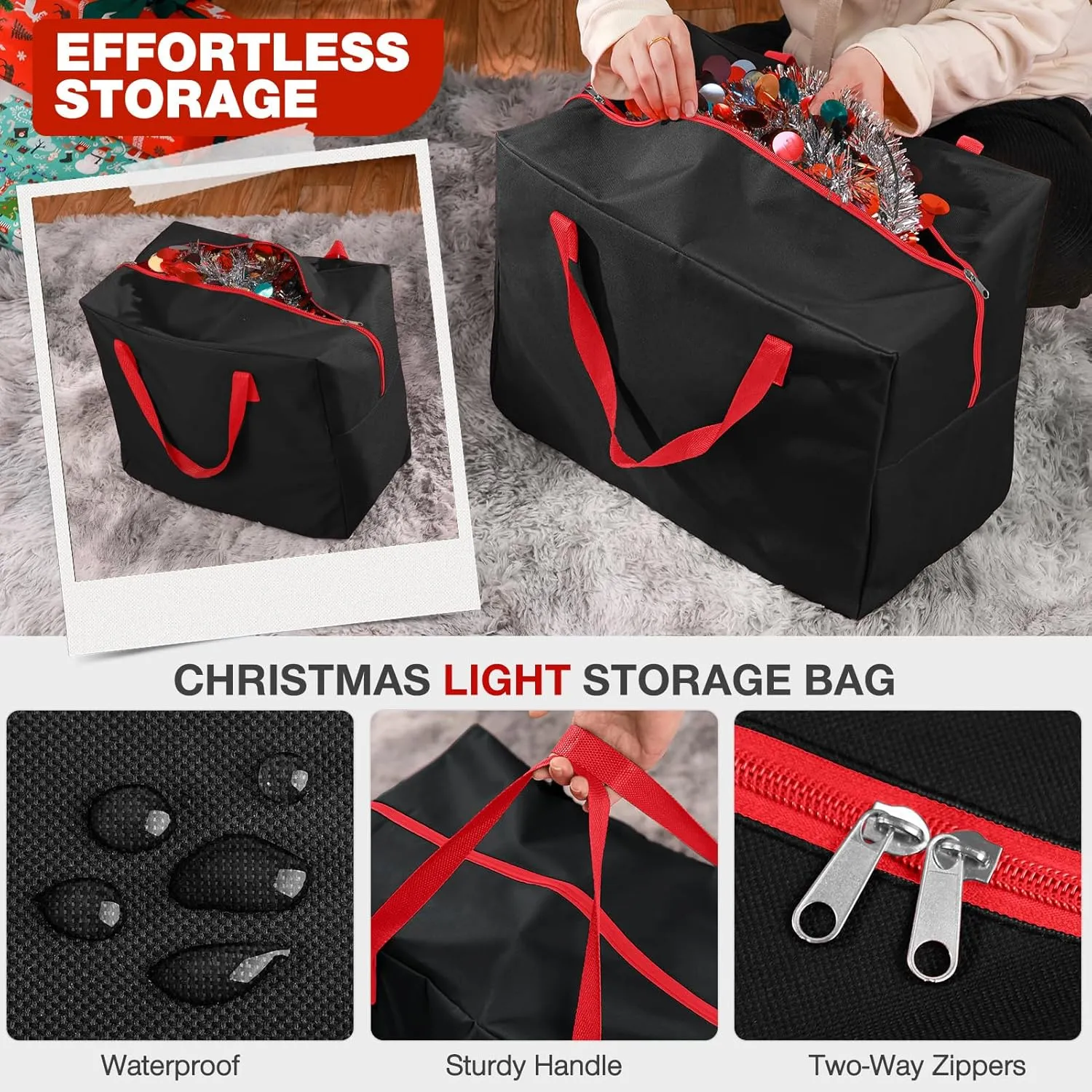 3 Pack Christmas Tree Storage Bag, for 7.5 Ft Artificial Trees up, Durable Waterproof With Reinforced Carrying Handles, Xmas Holiday Garland Bag Storage Case (7.5 Ft, Black)