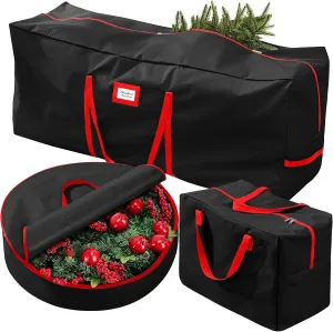 3 Pack Christmas Tree Storage Bag, for 7.5 Ft Artificial Trees up, Durable Waterproof With Reinforced Carrying Handles, Xmas Holiday Garland Bag Storage Case (7.5 Ft, Black)